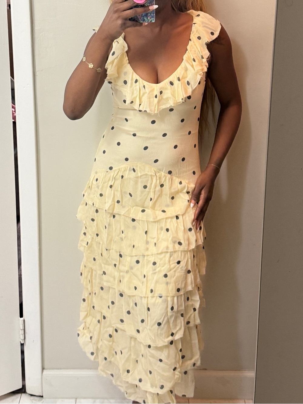 Zara Cream Polka Dot Ruffle Maxi Dress - Picture 6 of 13